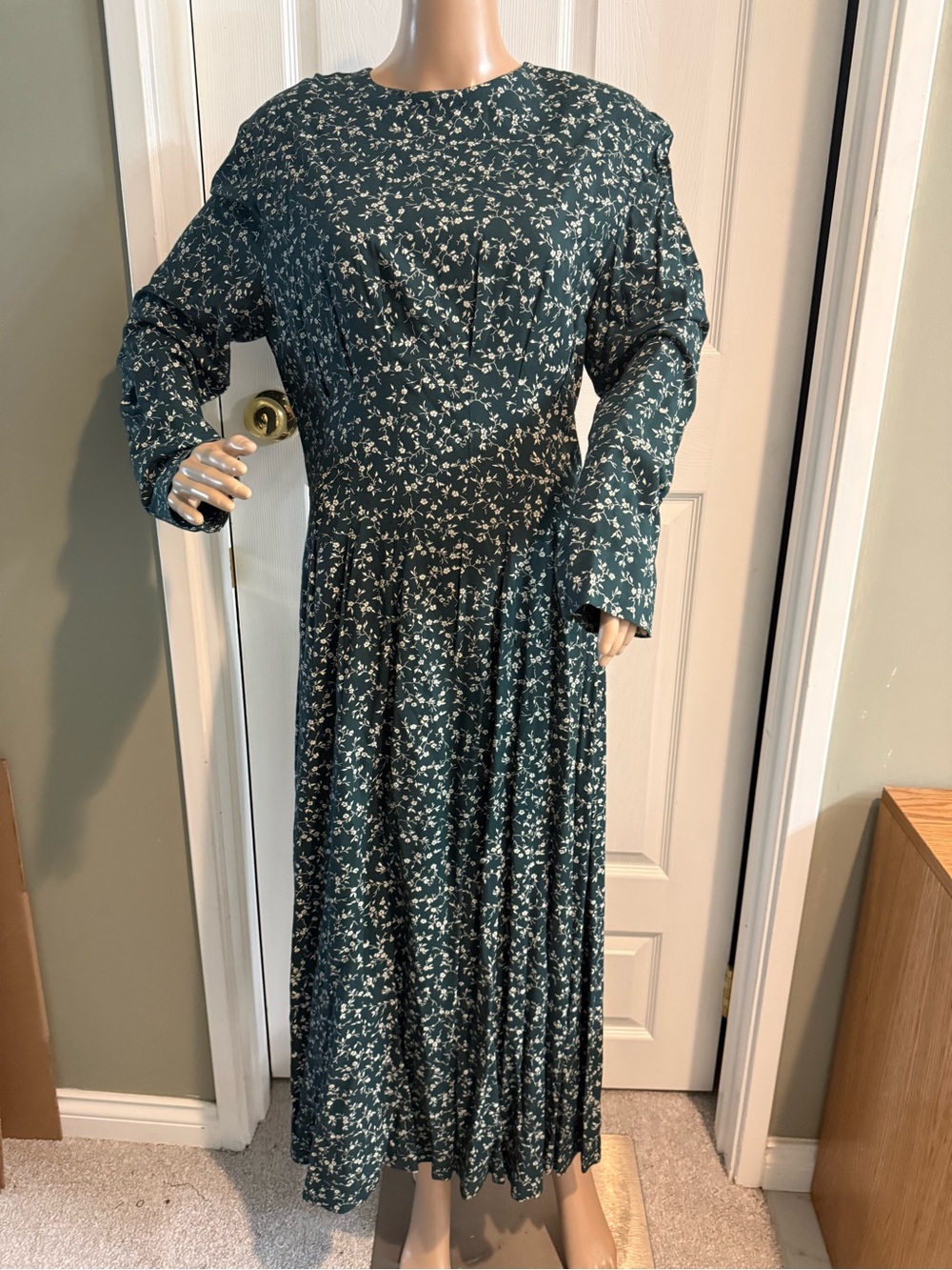 Vintage 80s Ditzy Floral Maxi Dress Size M Handmade Modest Secretary Geek